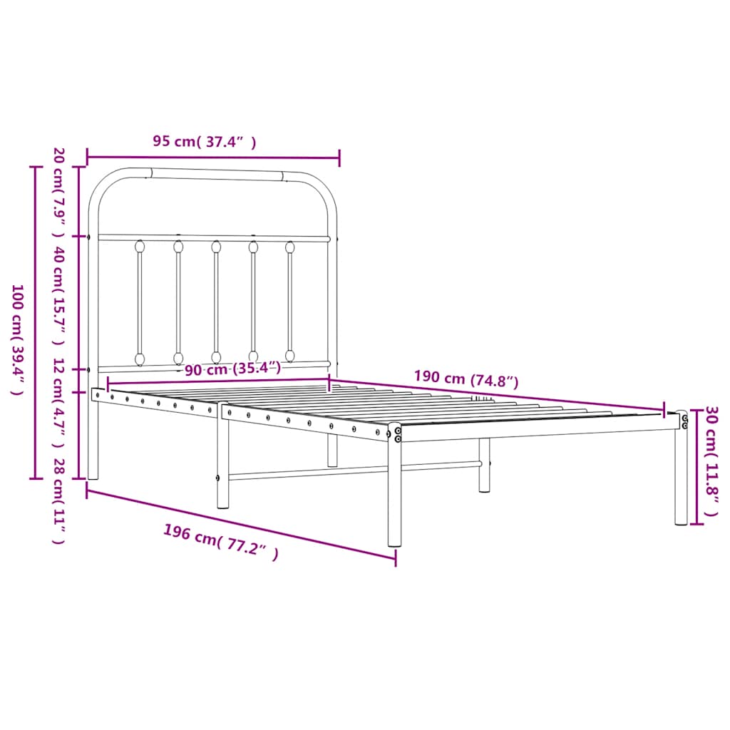 Giroletto con Testiera Metallo Bianco 90x190 cm | homemem39