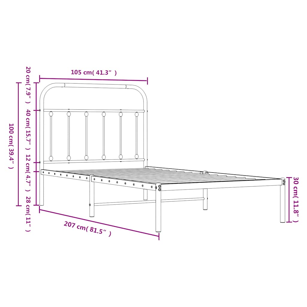 Giroletto con Testiera Metallo Bianco 100x200 cm | homemem39