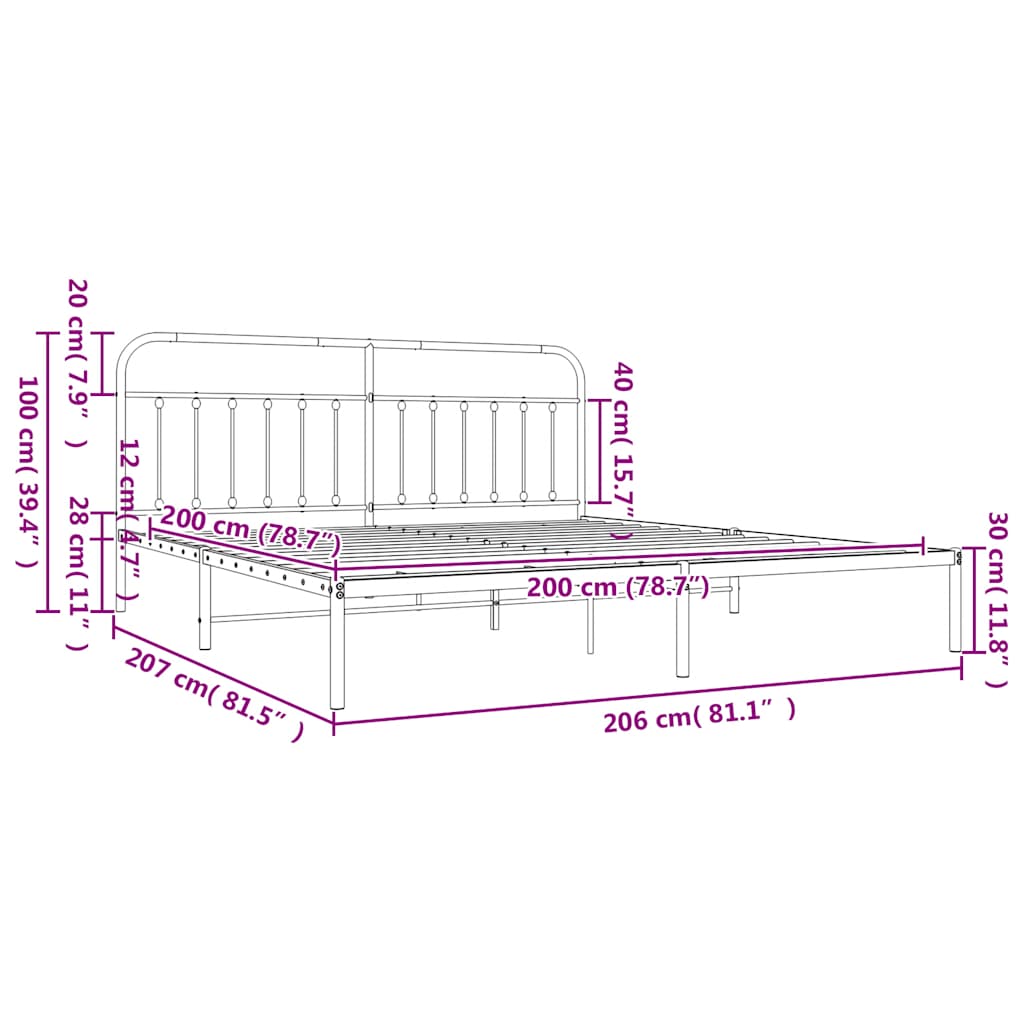 Giroletto con Testiera Metallo Bianco 200x200 cm | homemem39