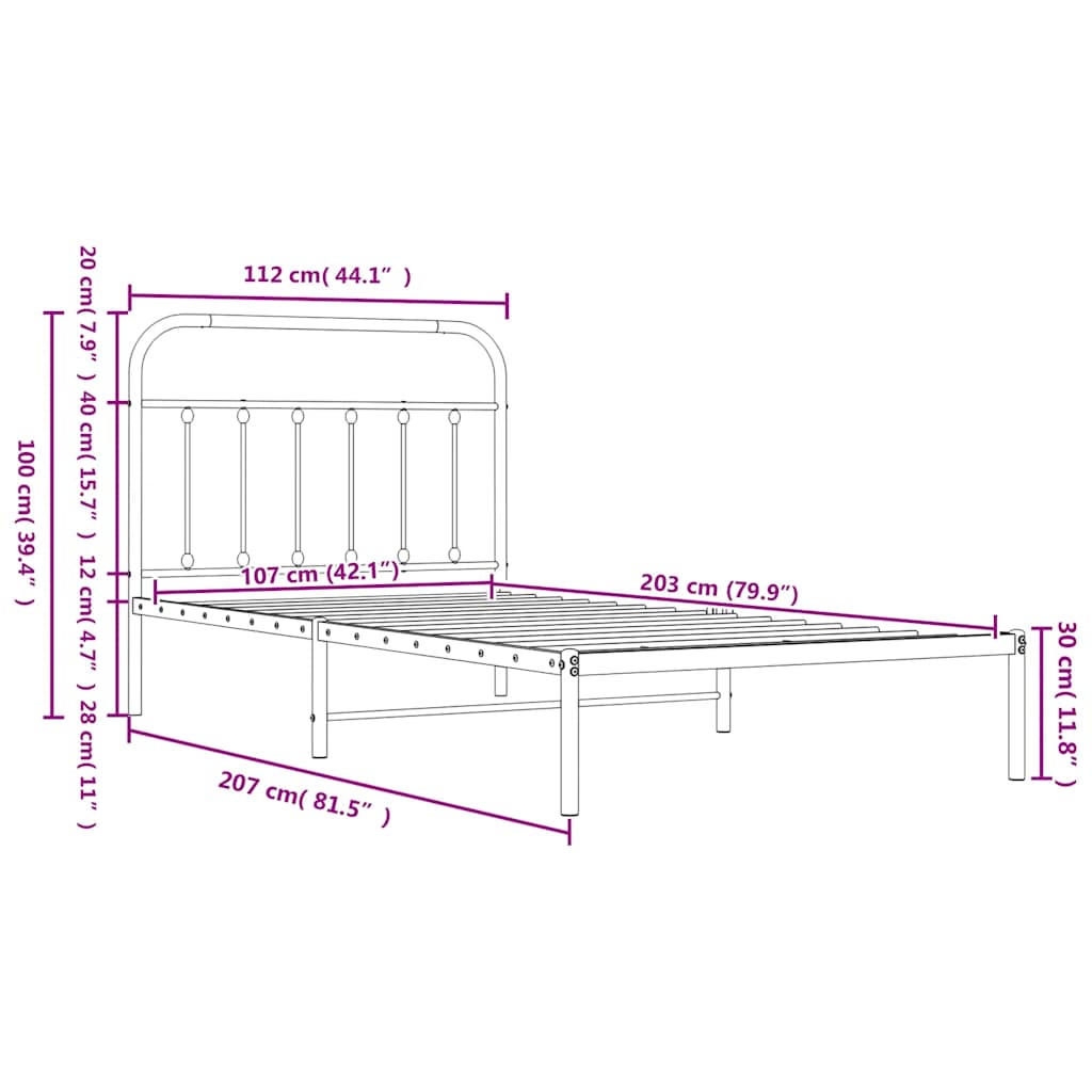 Giroletto con Testiera e Pediera Metallo Bianco 107x203 cm | homemem39