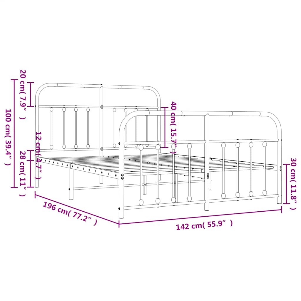 Giroletto con Testiera e Pediera Metallo Bianco 135x190 cm | homemem39