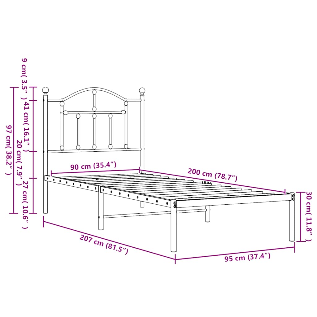 Giroletto con Testiera in Metallo Nero 90x200 cm | homemem39