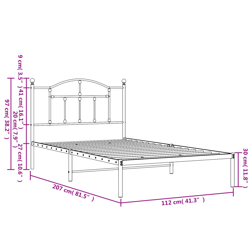 Giroletto con Testiera in Metallo Nero 107x203 cm | homemem39