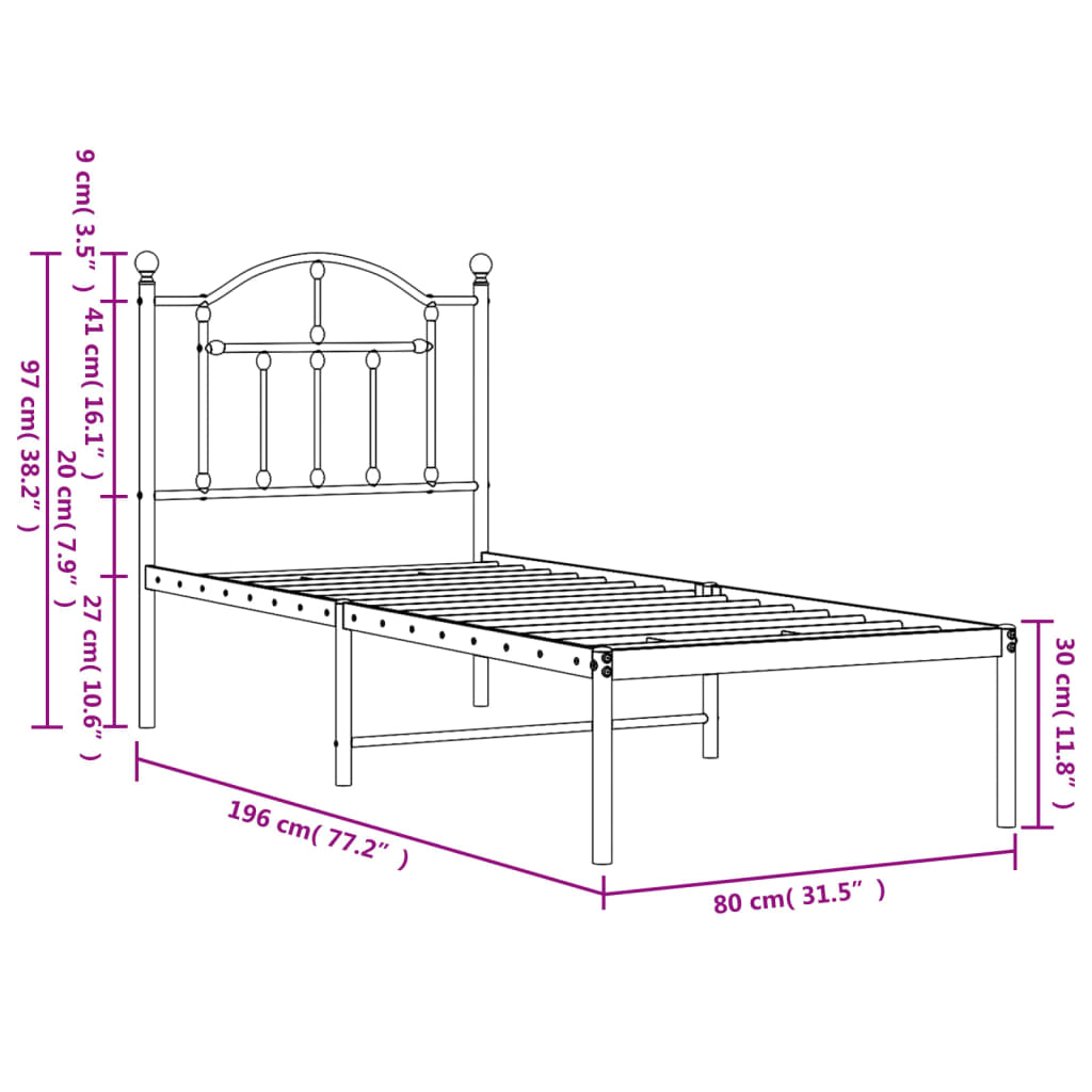 Giroletto senza Materaso con Testiera Metallo Bianco 75x190 cm | homemem39