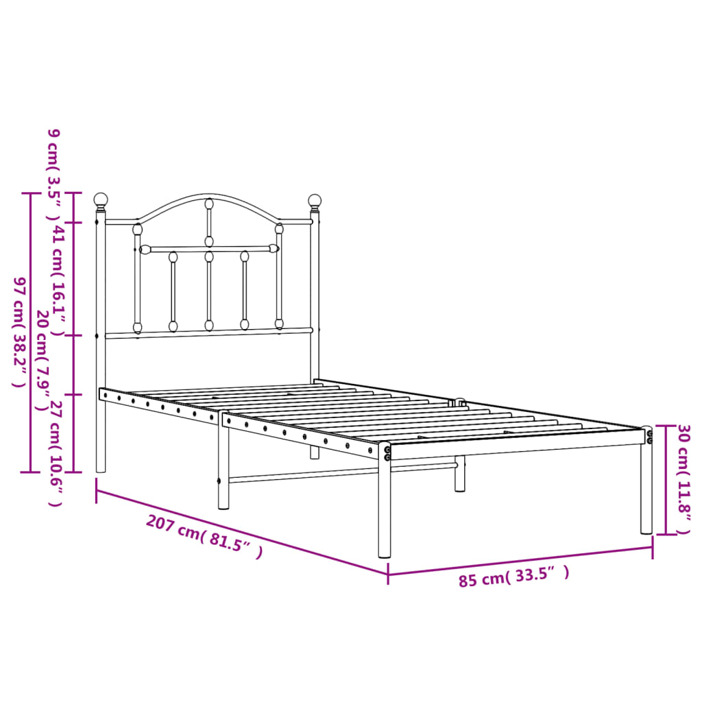 Giroletto con Testiera Metallo Bianco 80x200 cm | homemem39