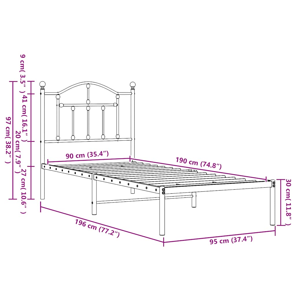 Giroletto con Testiera Metallo Bianco 90x190 cm