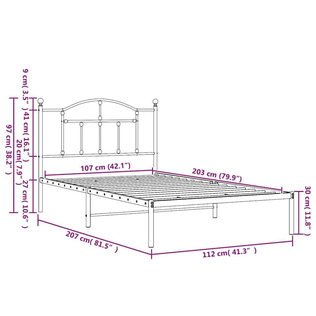 Giroletto con Testiera Metallo Bianco 107x203 cm | homemem39