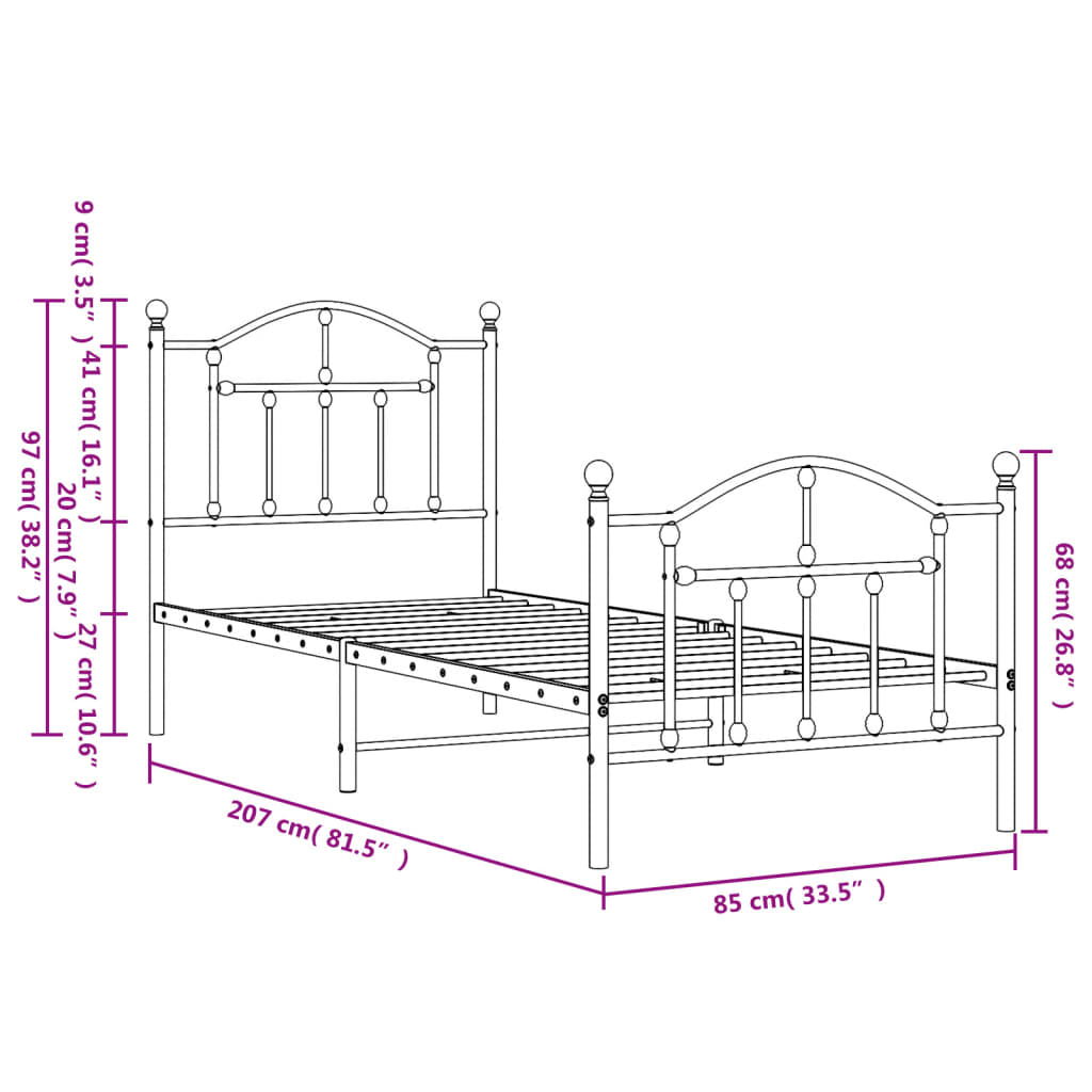 Giroletto con Testiera e Pediera Metallo Bianco 80x200 cm | homemem39