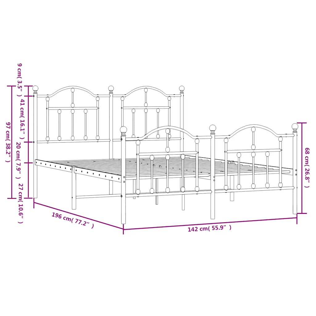 Giroletto con Testiera e Pediera Metallo Bianco 135x190 cm | homemem39