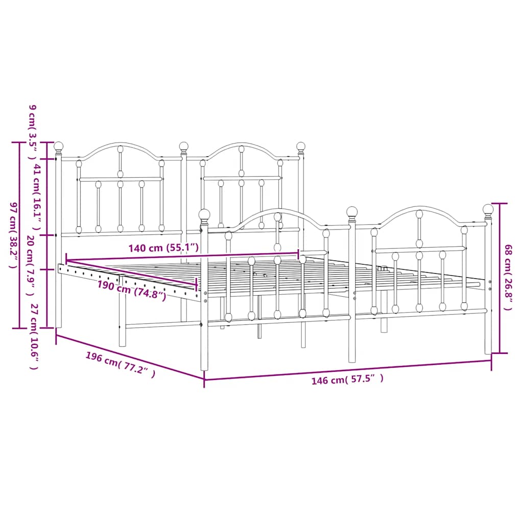 Giroletto con Testiera e Pediera Metallo Bianco 140x190 cm | homemem39