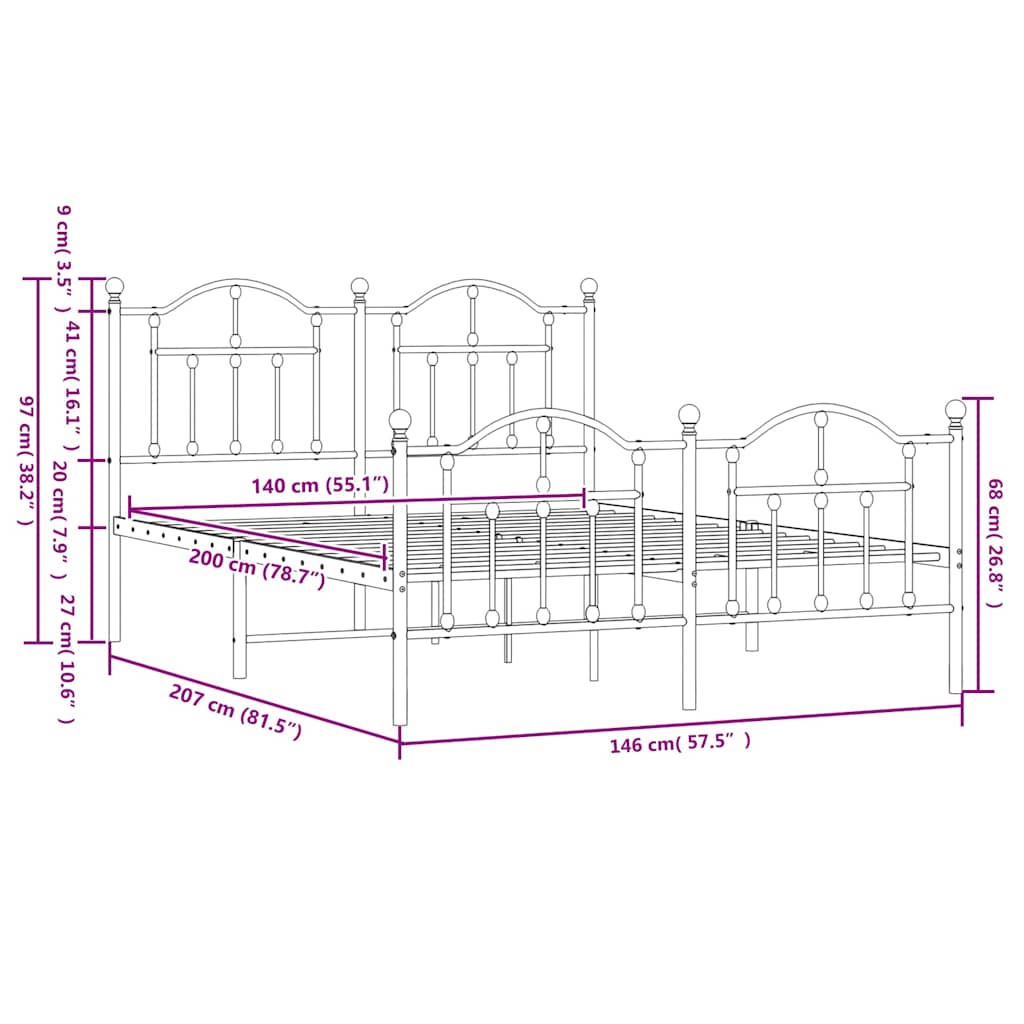 Giroletto con Testiera e Pediera Metallo Bianco 140x200 cm | homemem39