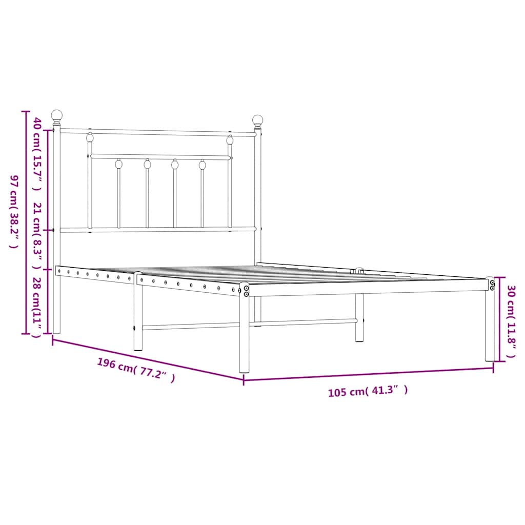 Giroletto con Testiera in Metallo Nero 100x190 cm | homemem39