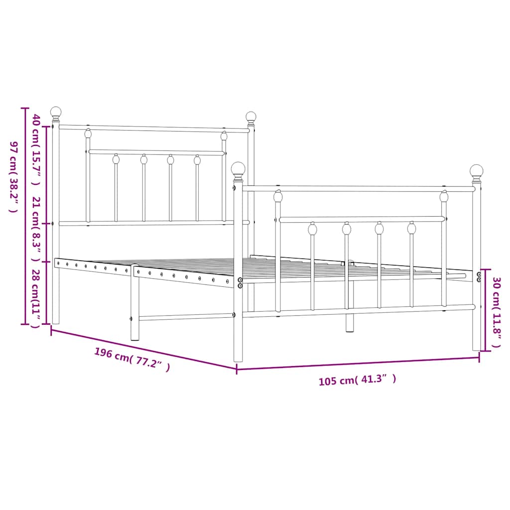 Giroletto con Testiera e Pediera Metallo Nero 100x190 cm | homemem39