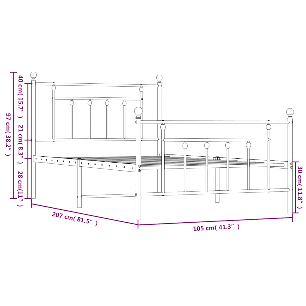Giroletto con Testiera e Pediera Metallo Nero 100x200 cm | homemem39