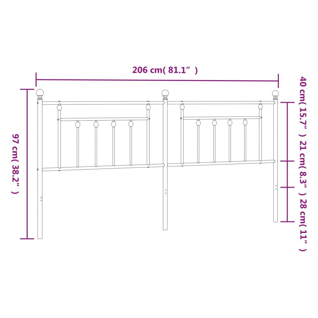Testiera di Ricambio in Metallo Nero 200 cm | homemem39