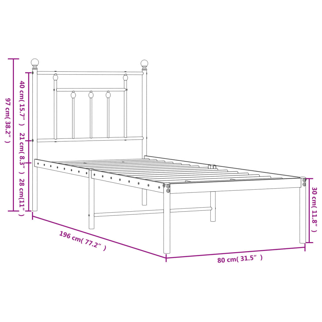 Giroletto senza Materaso con Testiera Metallo Bianco 75x190 cm | homemem39