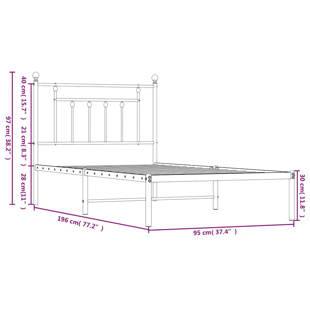 Giroletto con Testiera Metallo Bianco 90x190 cm | homemem39