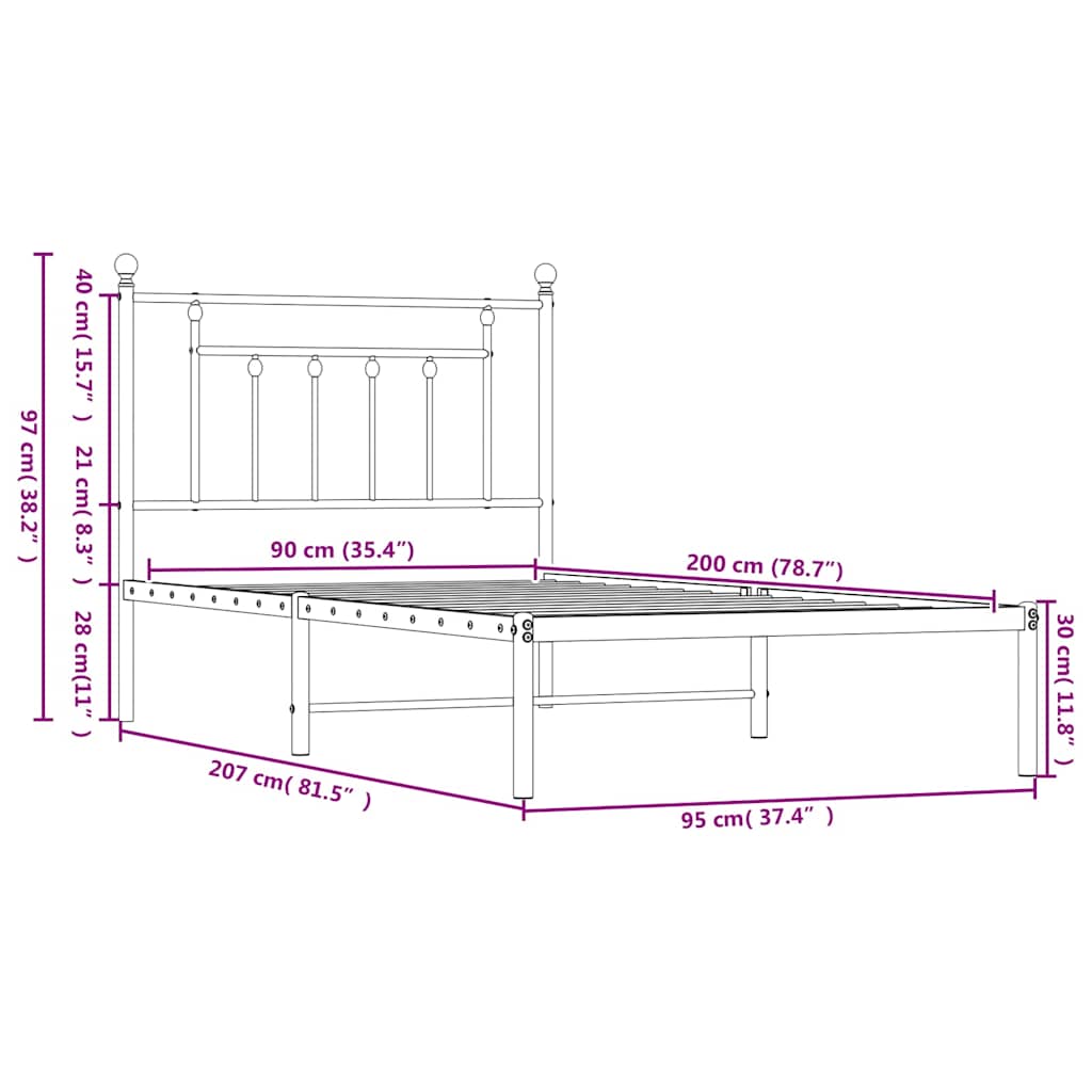 Giroletto con Testiera Metallo Bianco 90x200 cm | homemem39