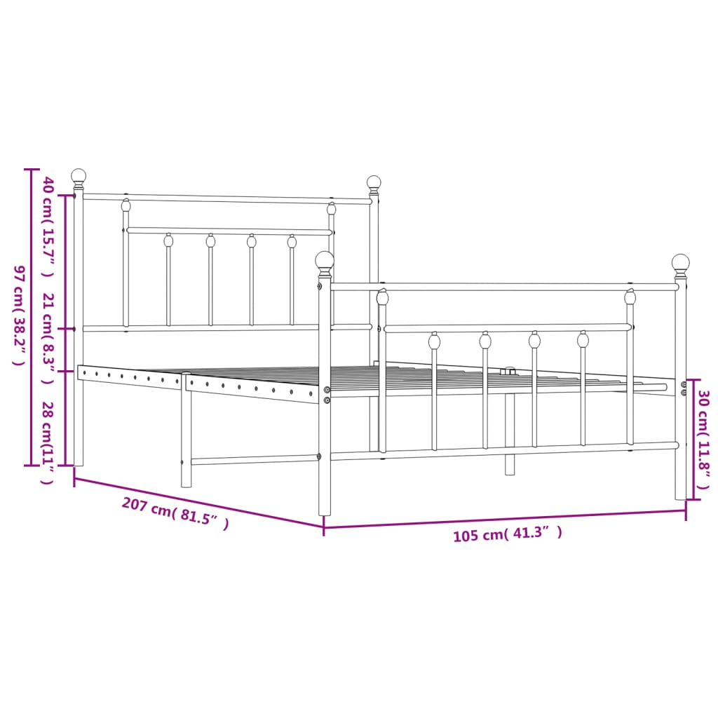 Giroletto con Testiera e Pediera Metallo Bianco 100x200 cm | homemem39