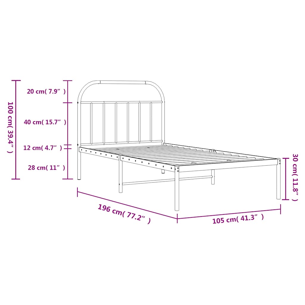 Giroletto con Testiera in Metallo Nero 100x190 cm | homemem39