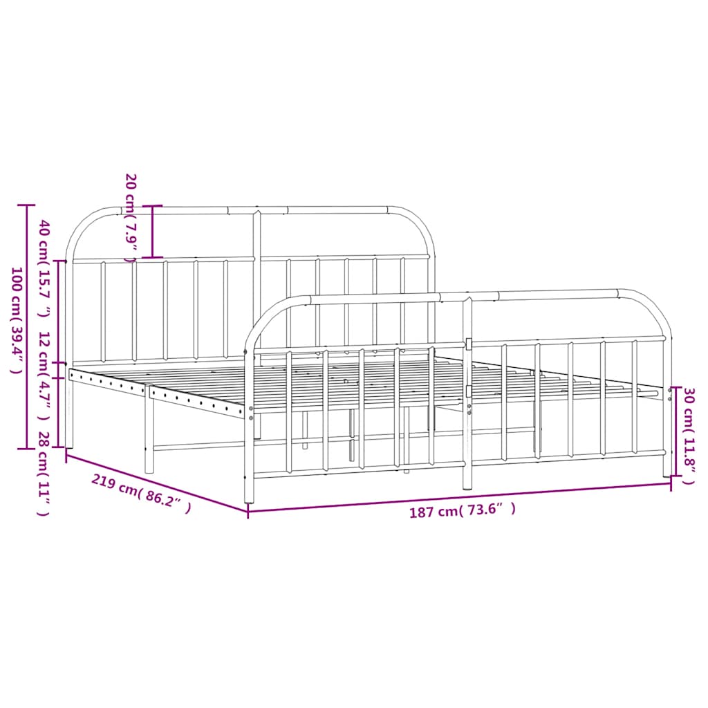 Giroletto con Testiera e Pediera Metallo Bianco 183x213 cm | homemem39