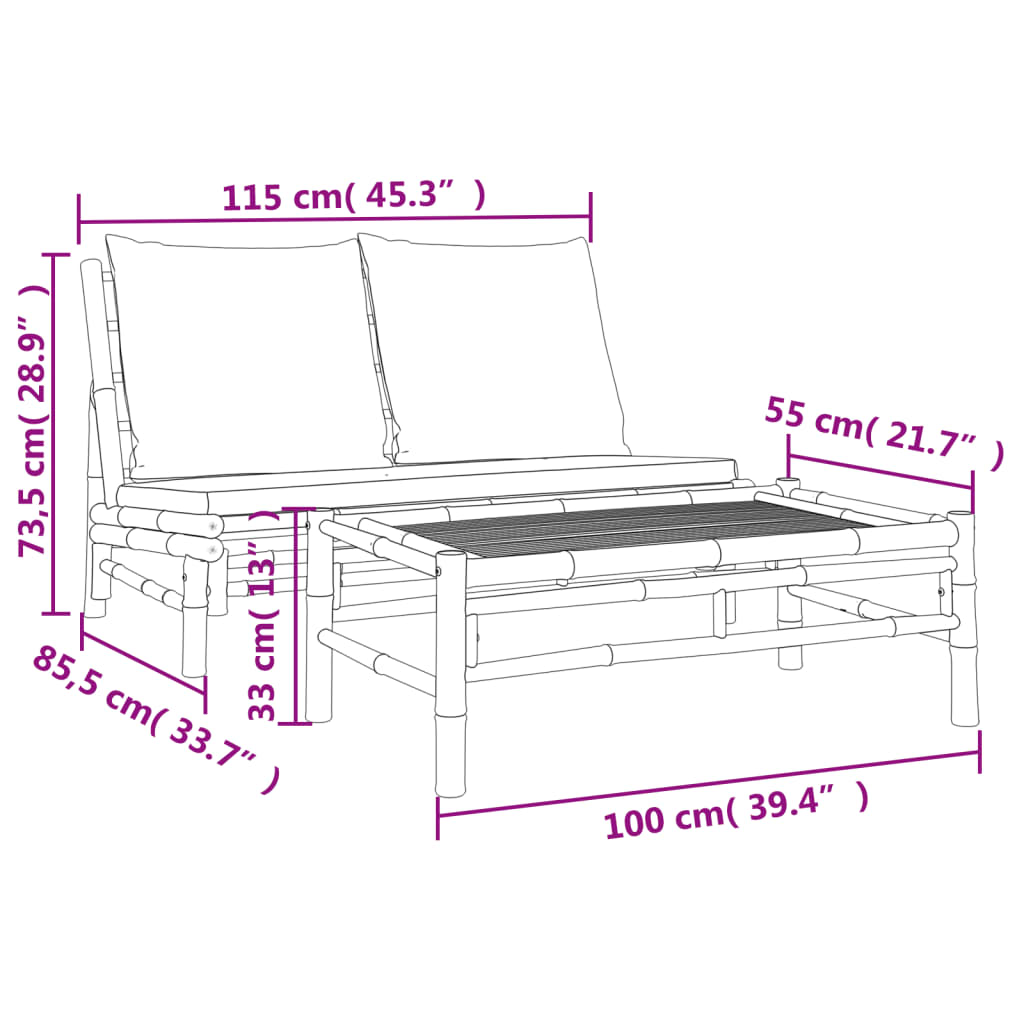 Set Salotto da Giardino 2pz con Cuscini Grigio Scuro Bambù | homemem39