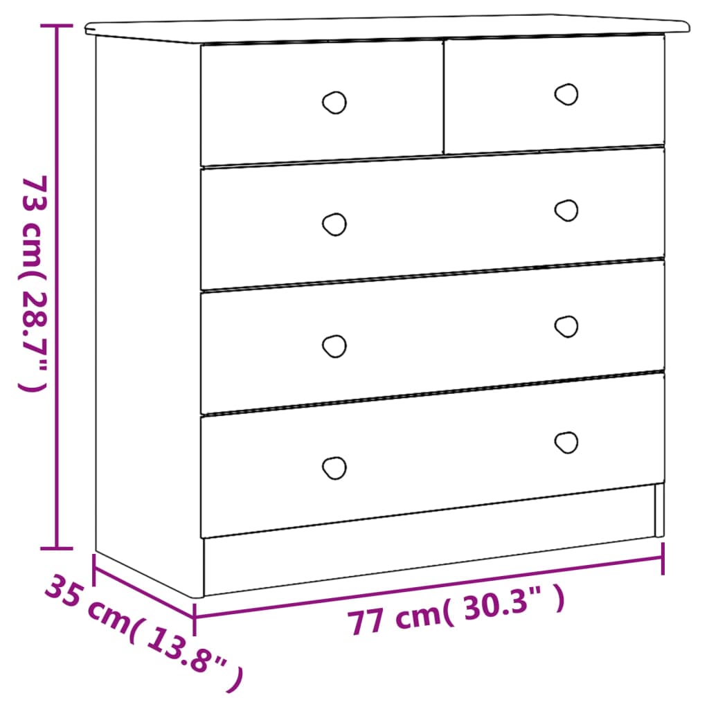 Cassettiera ALTA Bianca 77x35x73 cm in Legno Massello di Pino