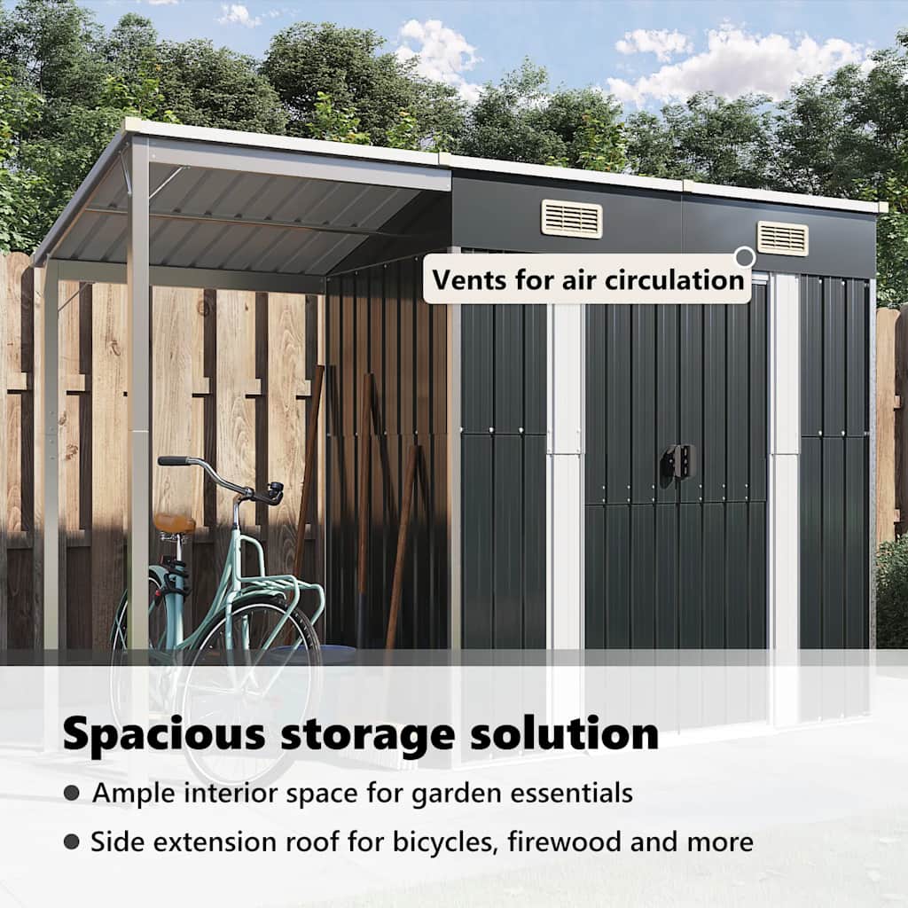 Capanno Giardino Tetto Esteso Antracite 277x107x181cm Acciaio | homemem39