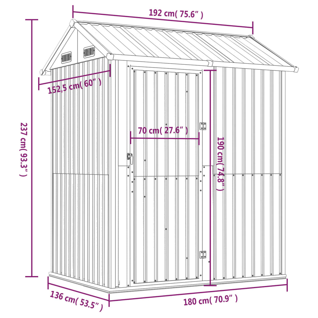 Capanno da Giardino Marrone 192x152,5x237 cm Acciaio Zincato | homemem39