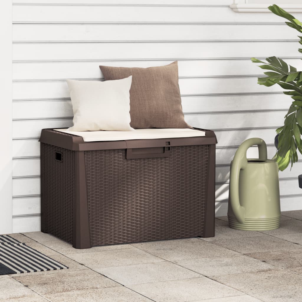 Baule da Giardino con Cuscino Seduta Marrone 125 L in PP - homemem39