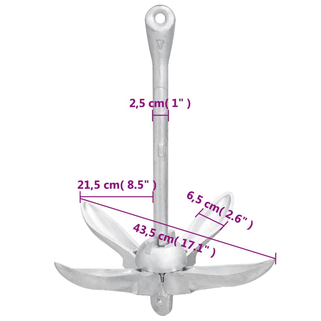 Ancora Pieghevole Argento 6 kg in Ghisa Zincata a Caldo - homemem39
