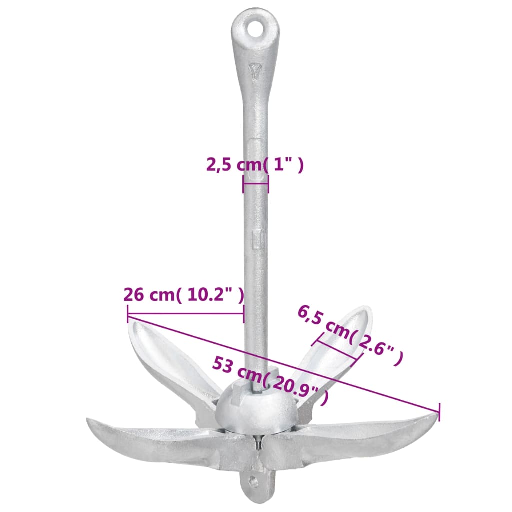 Ancora Pieghevole Argento 8 kg in Ghisa Zincata a Caldo | homemem39