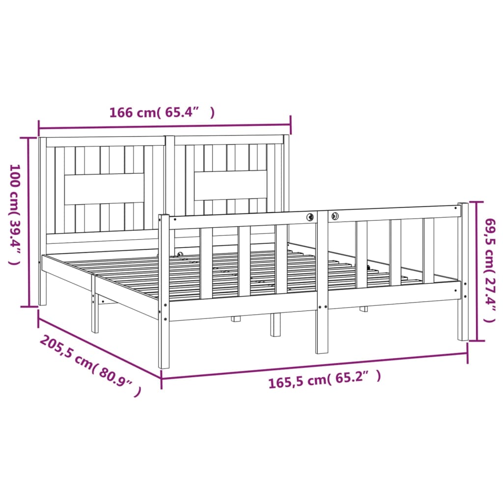 Giroletto con Testiera in Legno Massello di Pino 160x200 cm | homemem39