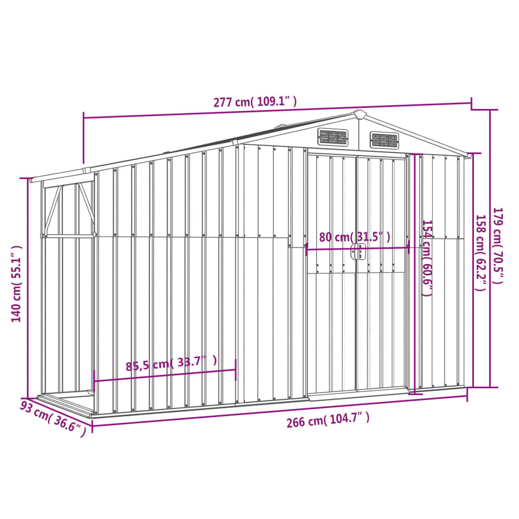 Capanno da Giardino Marrone 277x93x179 cm in Acciaio Zincato | homemem39