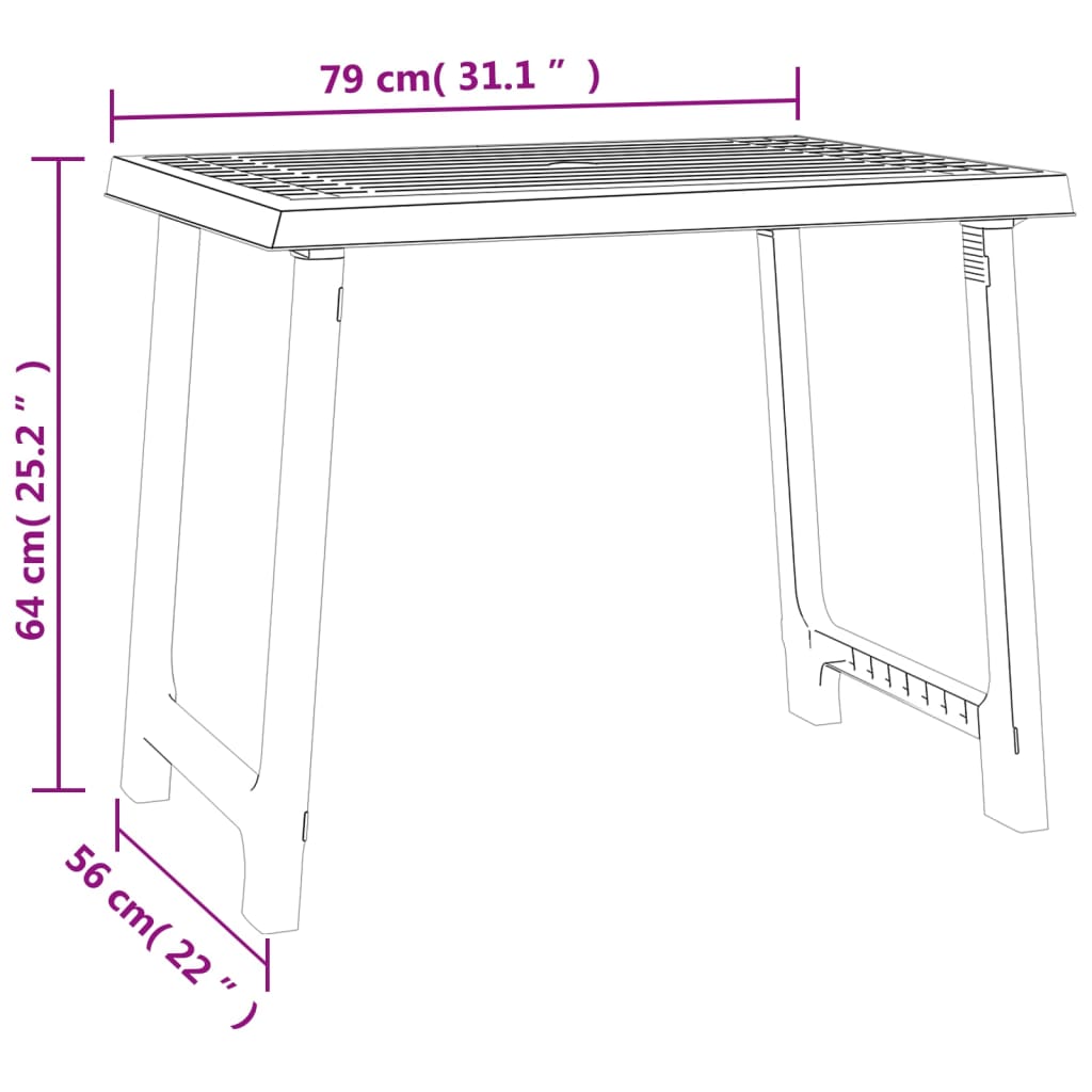 Tavolo da Campeggio Bianco 79x56x64cm in PP Aspetto in Legno | homemem39