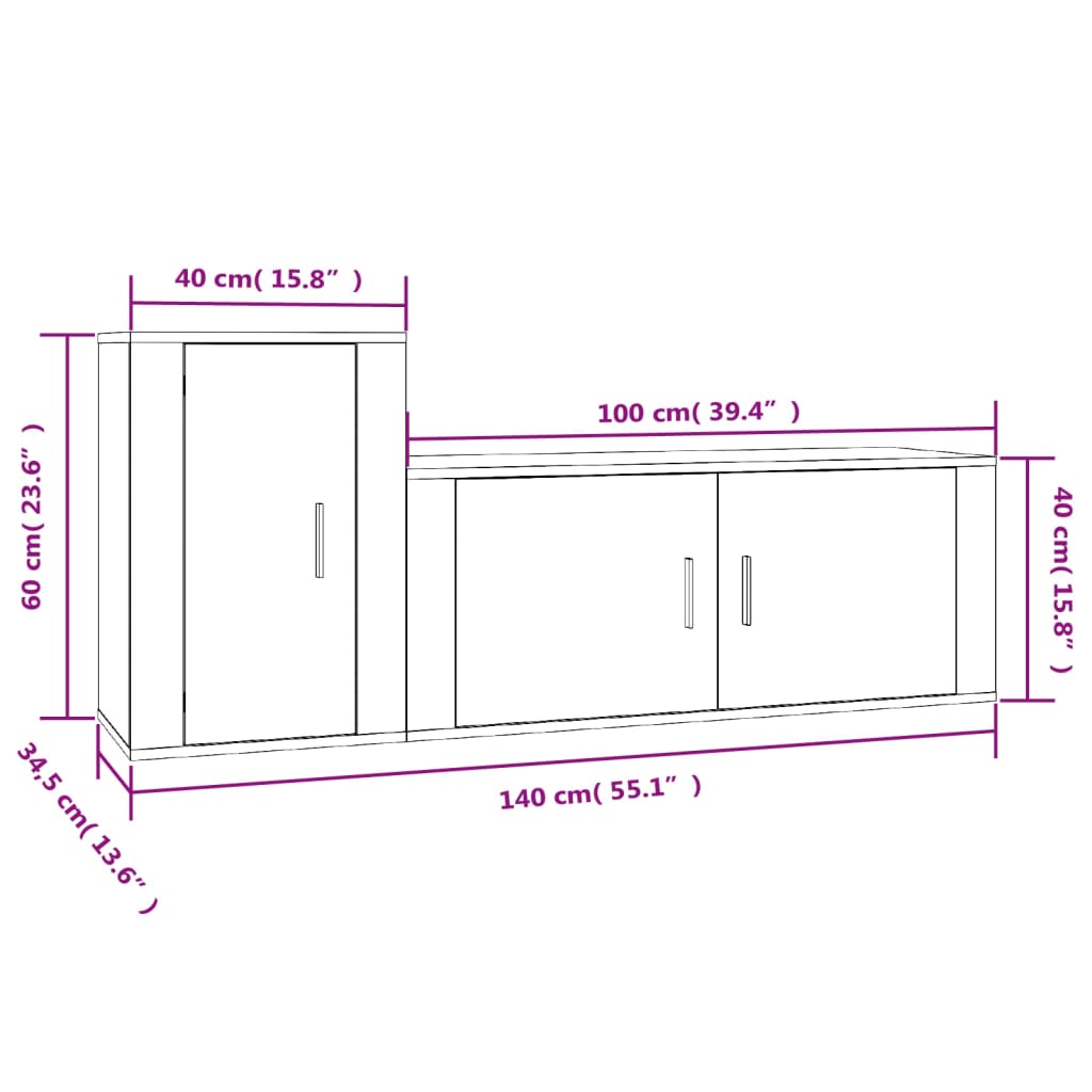 Set Mobili Porta TV 2 pz Rovere Fumo in Legno Multistrato | homemem39