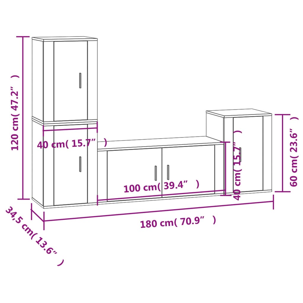 Set di Mobili Porta TV 4 pz Rovere Fumo in Legno Multistrato | homemem39