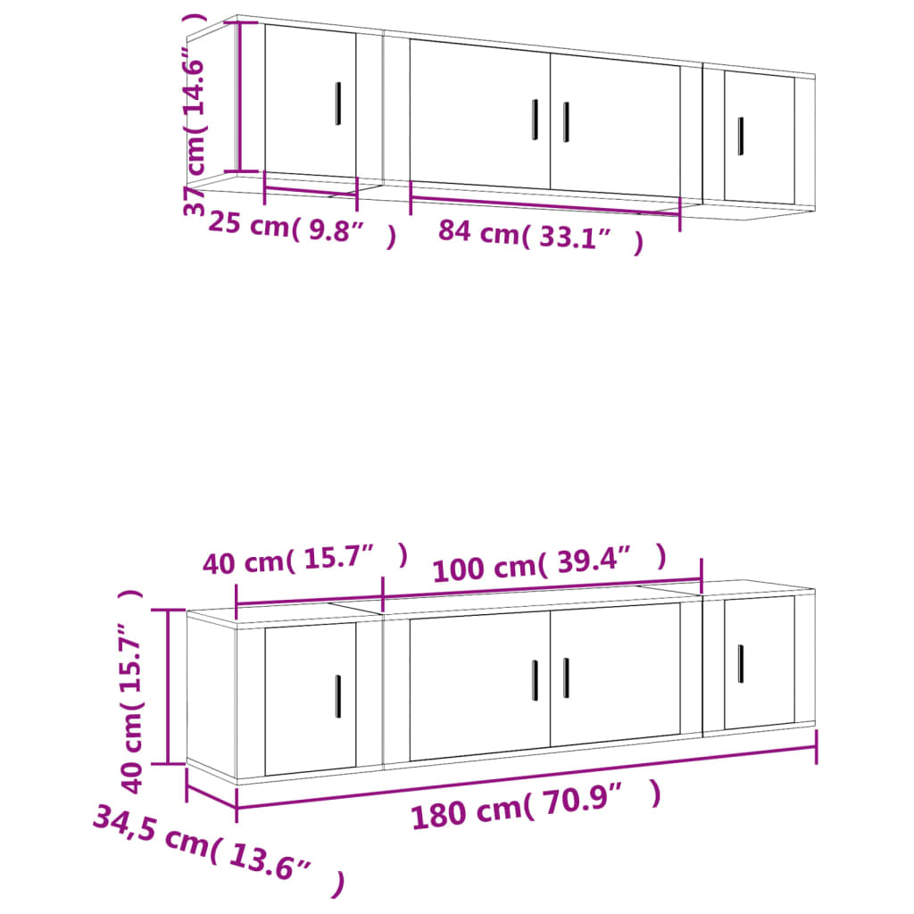 Set di Mobili Porta TV 6 pz Grigio Sonoma in Legno Multistrato
