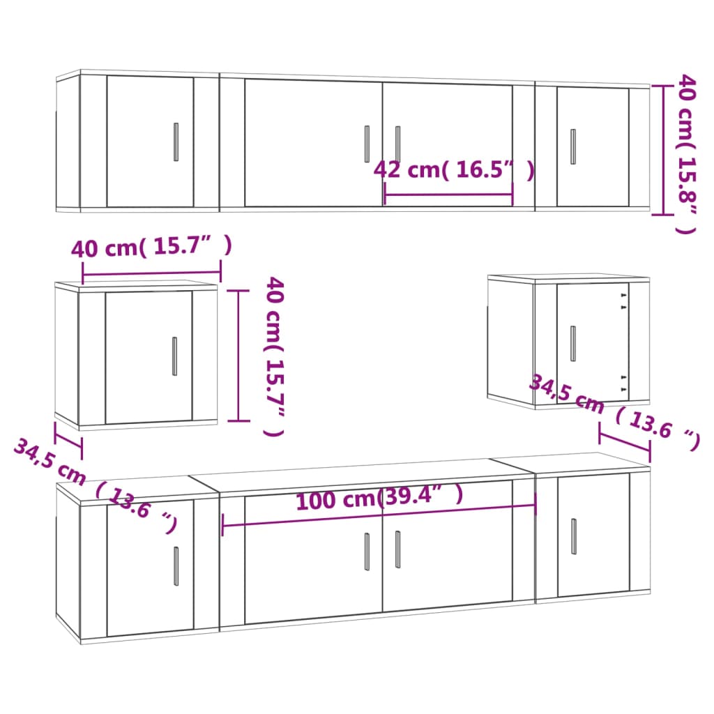 Set Mobili Porta TV 8pz Bianco in Legno Multistrato | homemem39