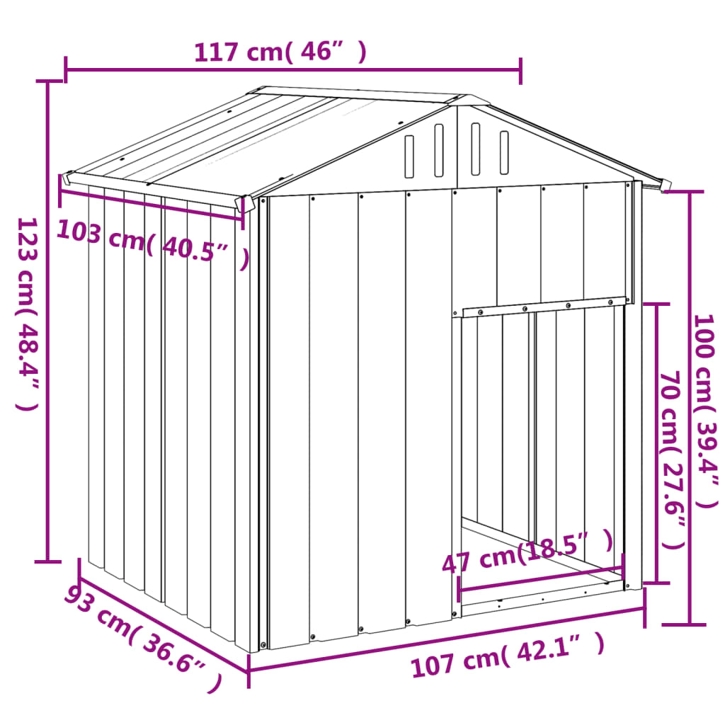 Casetta Cani con Tetto Antracite 117x103x123 cm Acciaio Zincato - homemem39