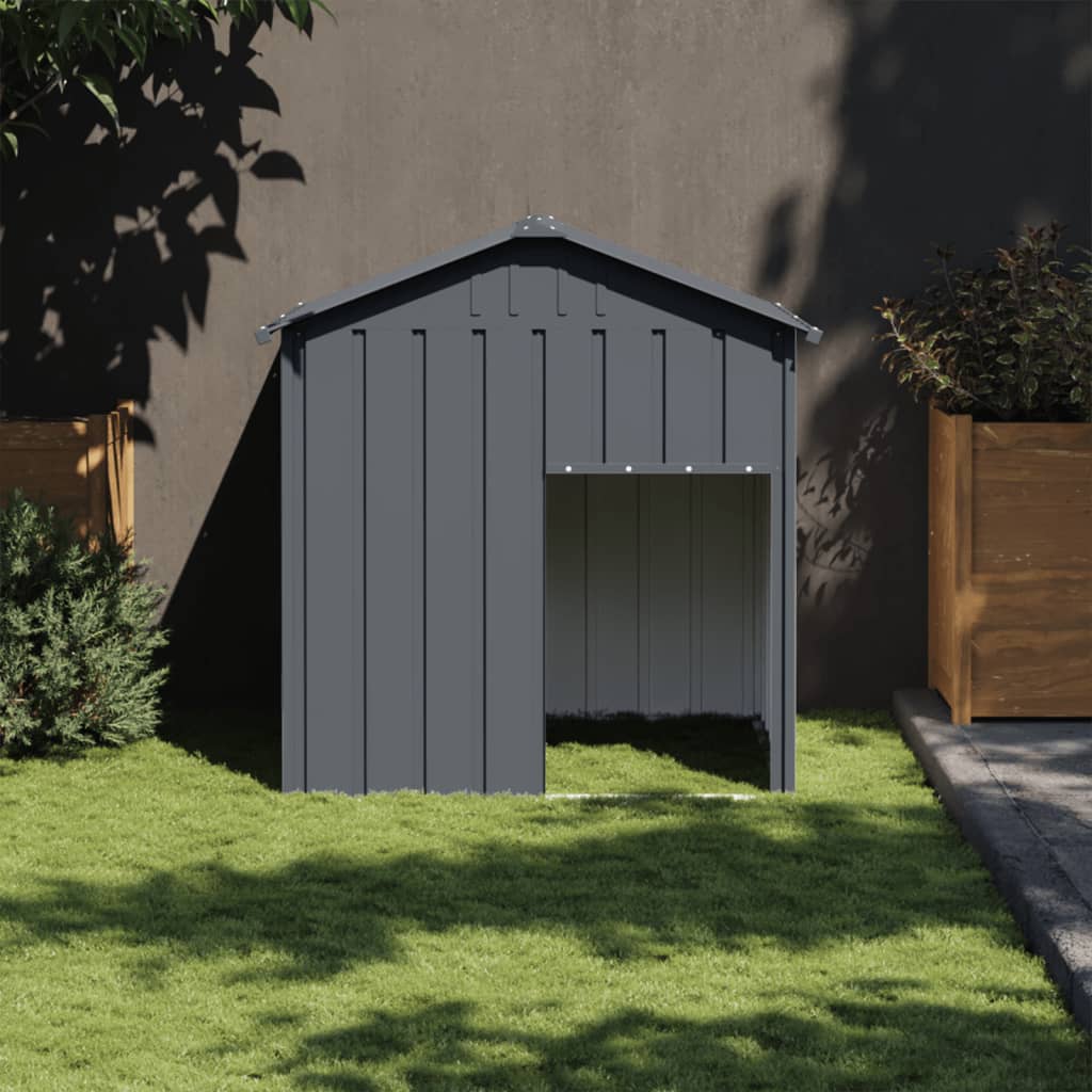 Casetta Cani con Tetto Antracite 117x103x123 cm Acciaio Zincato - homemem39
