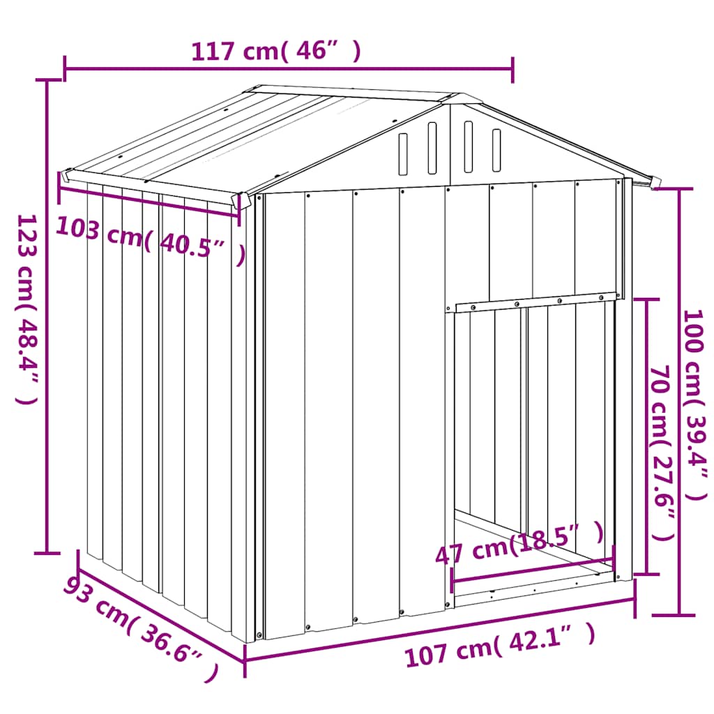 Casetta Cani Tetto Grigio Chiaro 117x103x123 cm Acciaio Zincato - homemem39
