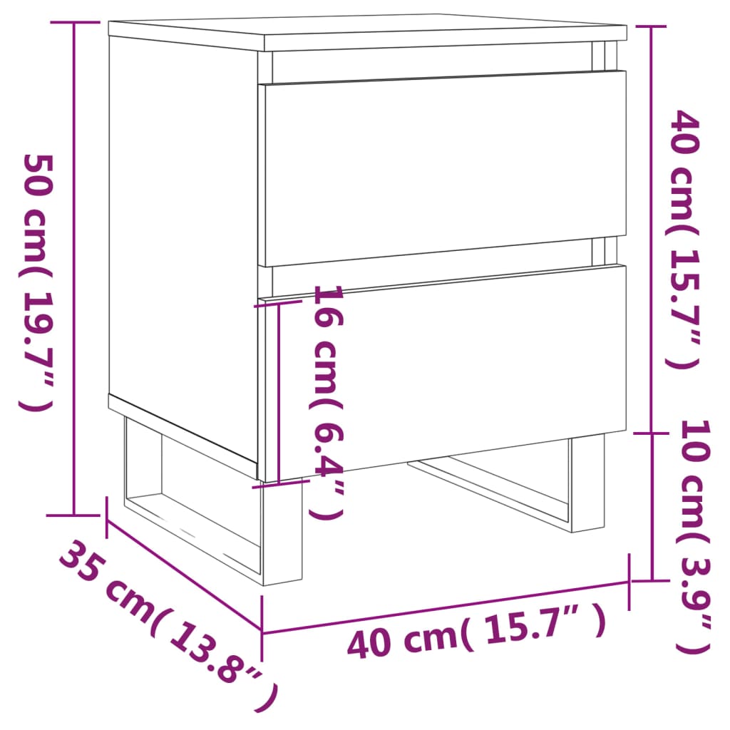 Comodini 2pz Bianchi 40x35x50 cm in Legno Multistrato