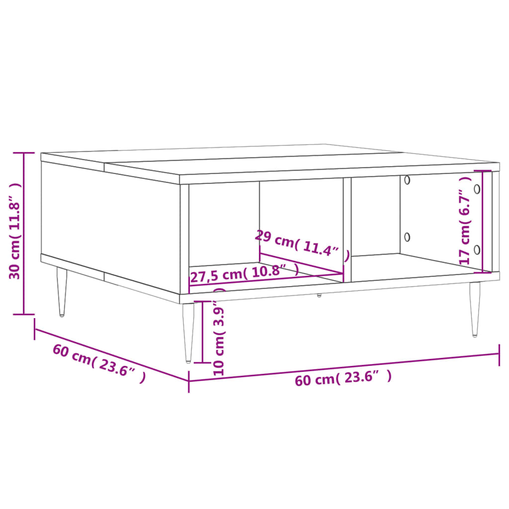 Tavolino da Salotto Rovere Marrone 60x60x30cm Legno Multistrato | homemem39