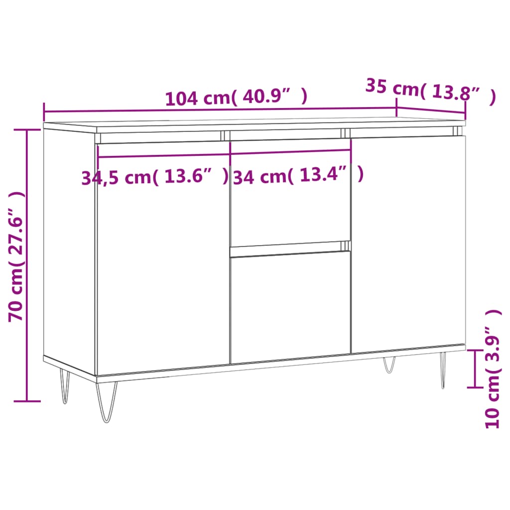 Credenza Nera 101,5x35x70 cm in Legno Multistrato - homemem39
