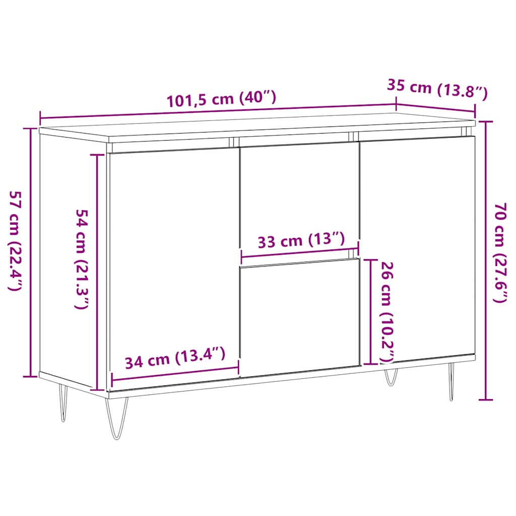 Credenza Grigio Cemento 101,5x35x70 cm in Legno Multistrato | homemem39