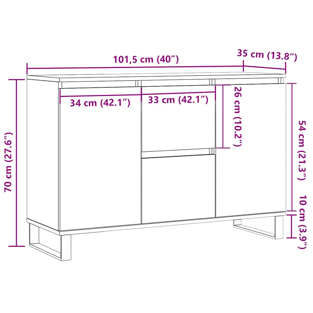 Credenza Bianca 101,5x35x70 cm in Legno Multistrato | homemem39