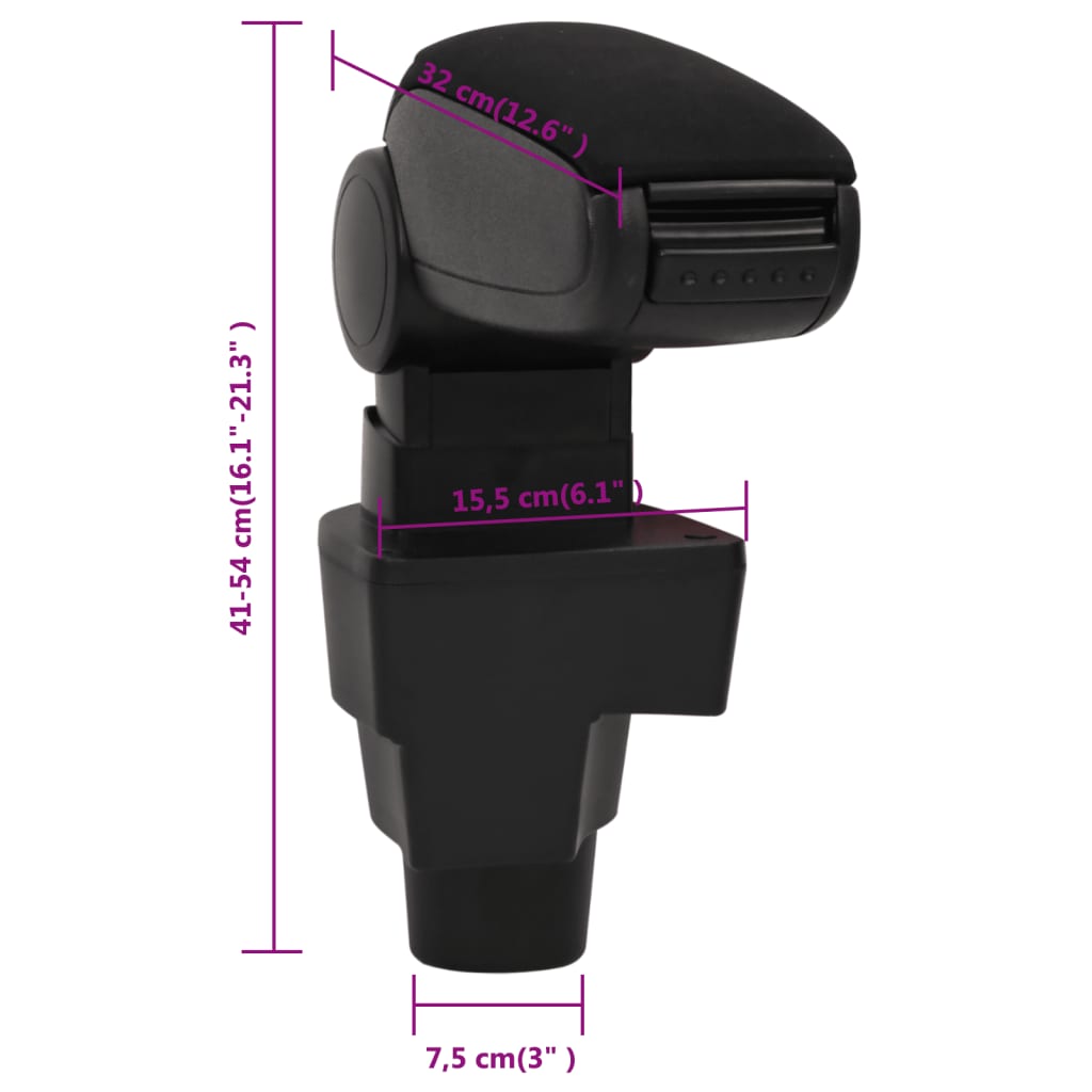 Bracciolo per Auto Nero 15,5x32x(41-54) cm in ABS - homemem39