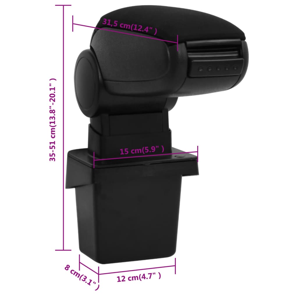 Bracciolo per Auto Nero 15x31,5x(35-51) cm in ABS - homemem39