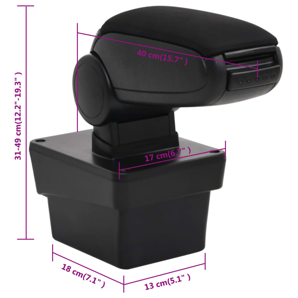 Bracciolo per Auto Nero 17x40x(31-49) cm in ABS - homemem39